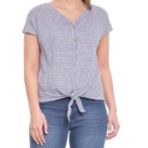 Rachel Zoe 100% linen striped tie front button top